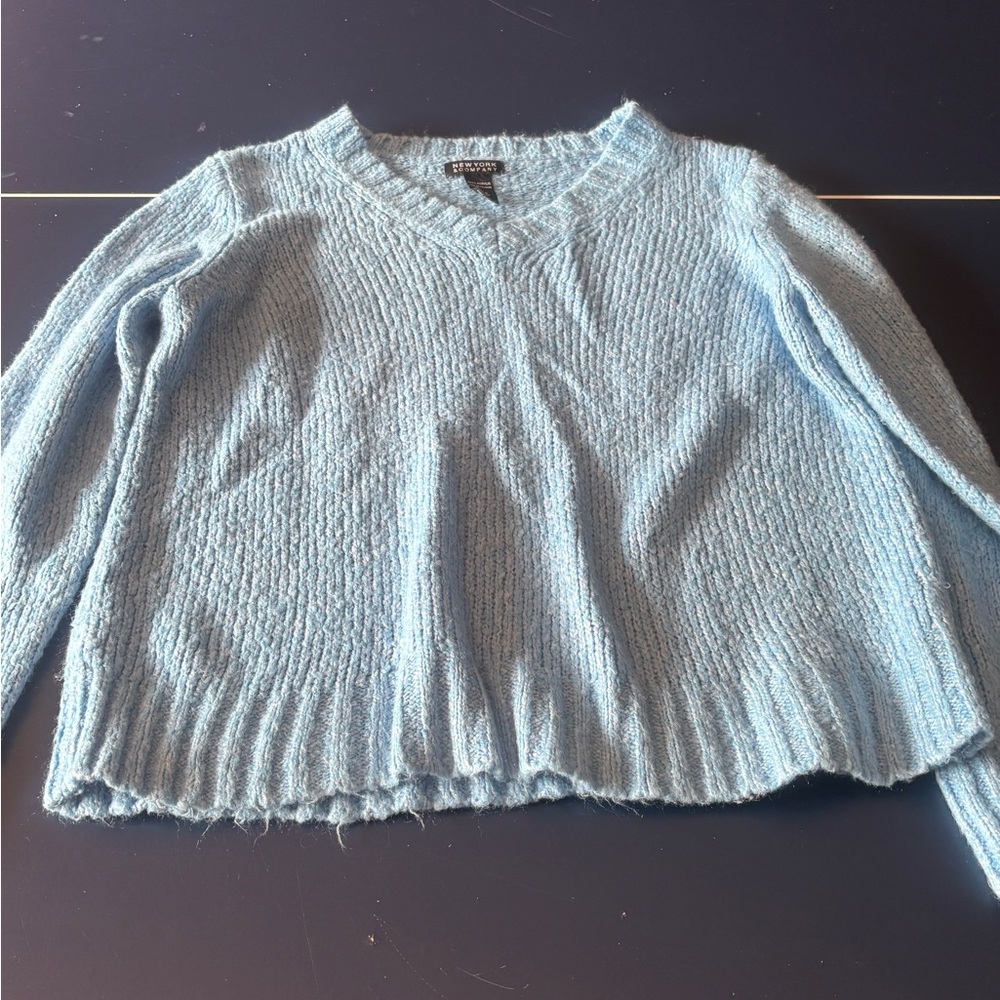 New York & Company Light Blue V-Neck Sweater